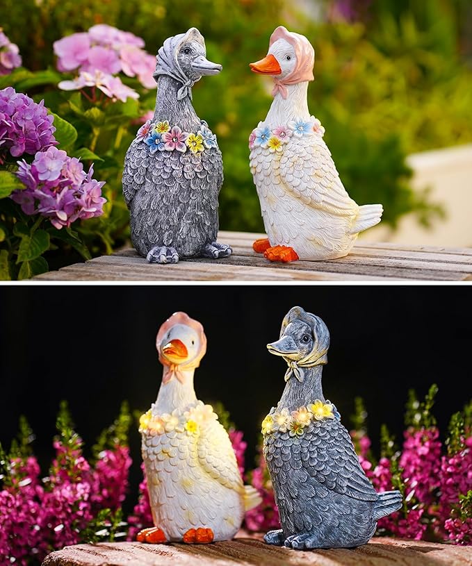 Porch Goose Statues for Garden Decor: Outdoor Sculpture for Lawn Patio Yard Balcony Ornaments - Gifts for Mother Grandma Women(Gray)