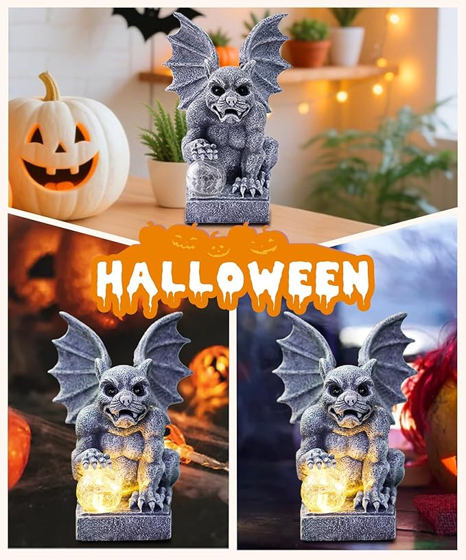 Gargoyle Statue for Garden Decor: Gothic Outdoor Dragon Figurines Sculpture with Ball for Lawn Patio Yard Balcony - Best Gifts for Mom Grandma Women