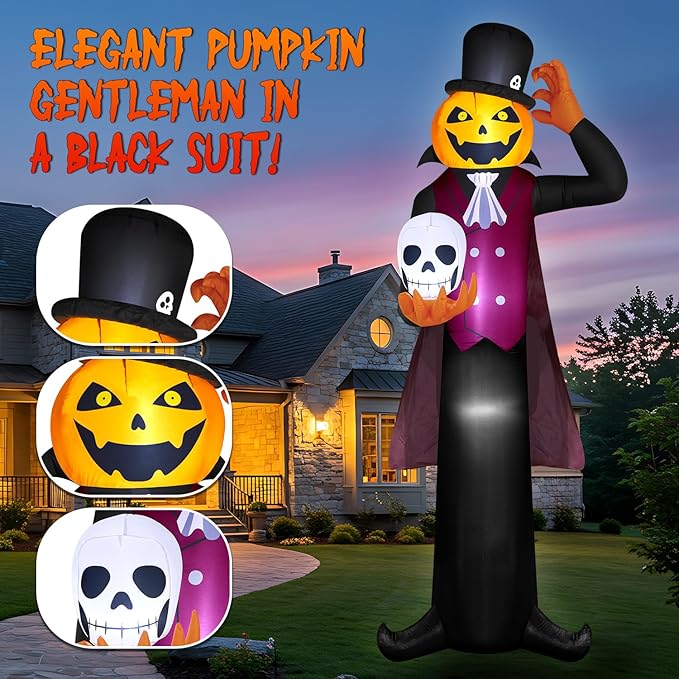 12FT Giant Halloween Inflatables Pumpkin Ghost Vampire, Halloween Decorations Outdoor Spooky Blow Ups Yard Decoration Large Huge Creepy Blowups Built-in Full-Body LEDs for Holiday Party Lawn