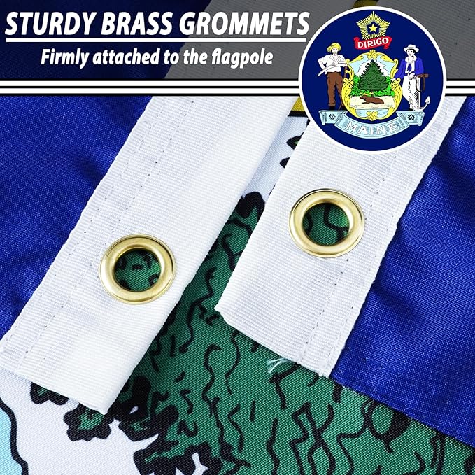 FLAGWIN Maine Flag 3x5 FT - 3 Ply Double Sided Polyester Maine State Flag with Brass Grommets - Vivid Color and Fade Proof State of Maine Flags 3x5 Outdoor