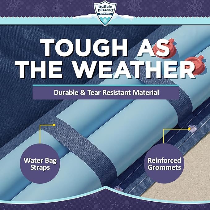 Buffalo Blizzard Deluxe 18 ft x 36 ft Rectangular Winter Pool Cover | Blue/Black | Closing Inground Swimming Pools | Easy to Install | Heavy Duty, Cold & UV Resistant | Shields from Seasonal Debris