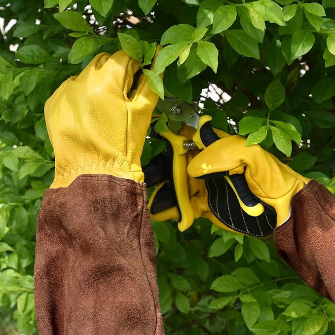 Womens Gardening Weeding Working Gloves, Leather Garden Glove for Women Thorn Proof No Stab for Digging, Planting,Pruning