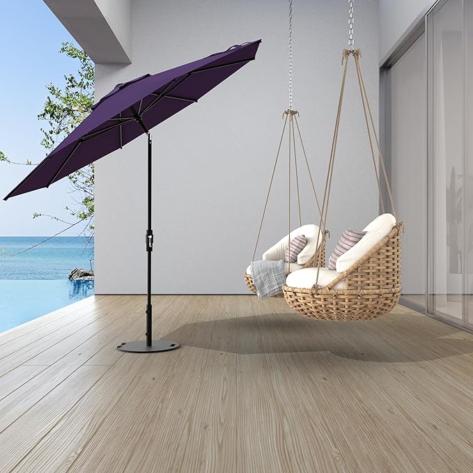Midtown Umbrellas The Swilt 8 Feet Patio Umbrella in Sunbrella Bengali Purple Acrylic Fabric - Fiberglass Ribs, Auto-Tilt Aluminum Frame For Backyard, Deck, Garden, Pool - White Pole