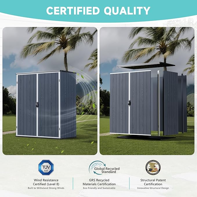 Greesum 5X3FT Plastic Outdoor Storage Shed with Floor, Resin Storaged Sheds with Lockable Door, All-Weather Tool Sheds for Garden, Backyard, Patio, Dark Gray (4.7×2.5FT)