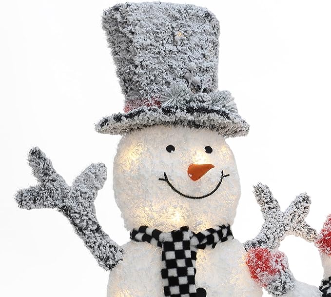 LuxenHome 3.5FT Lighted Snowman Family Outdoor Decorations, Prelit Frosted Snowman with Hat and Scarf, Illuminated Christmas Decorations Indoor and Outdoor for Porch, Lawn, Holiday Yard Decor
