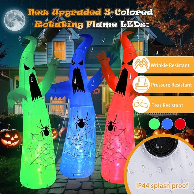 Halloween Inflatable Ghost Decoration, LED Color Changing Lights, Outdoor Yard Decor with Wings (12FT Giant Terror Spider Ghost)