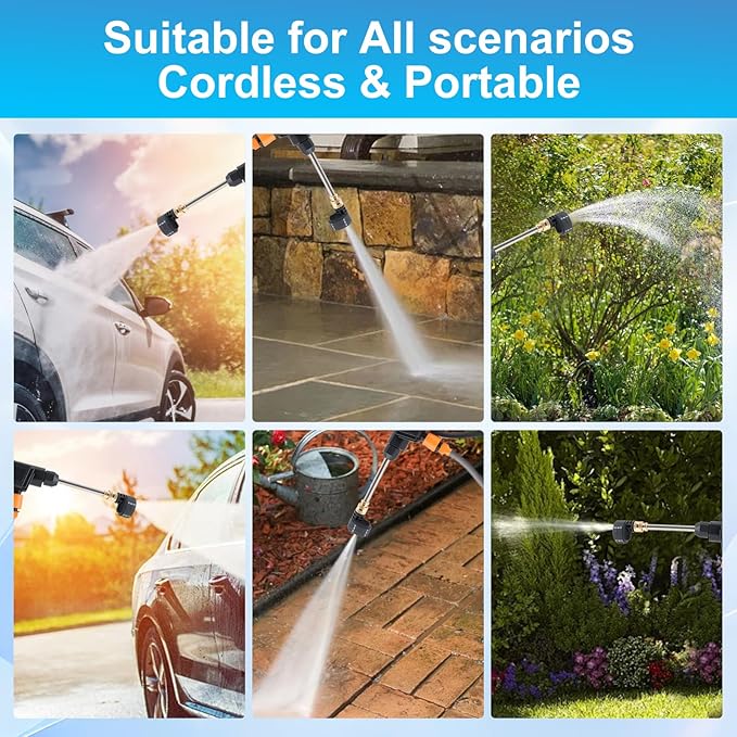 Goldmeet Cordless Portable Car Pressure Washer with Foam Cannon, 6-in-1 Nozzle, Battery Powered Cleaner for Car, Fence, Garden