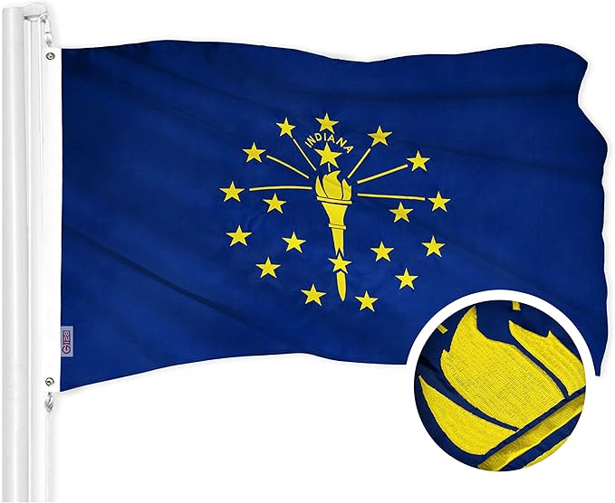G128 Indiana State Flag | 2.5x4 Ft | ToughWeave Series Embroidered 300D Polyester | Embroidered Design, Indoor/Outdoor, Brass Grommets