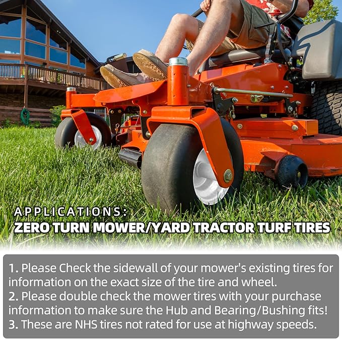 AR-PRO (2-Pack) 13x6.50-6 Flat Free Tire and Wheel - Universal 13x6.5-6 Solid Rubbe Riding Lawn Mower Tire with Rim - With 5.5"-7.8” Centered Hub and 3/4" Bearings extra 5/8" 1/2” Bushings