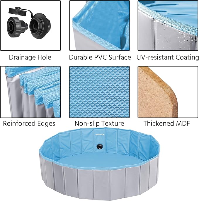 Yaheetech Foldable Dog Pool Collapsible Hard Plastic Dog Swimming Pool Portable Pet Pools Doggie Wading Pool Bath Tub for Puppy Small Medium Large Dogs, 47 x 12 Inches Gray