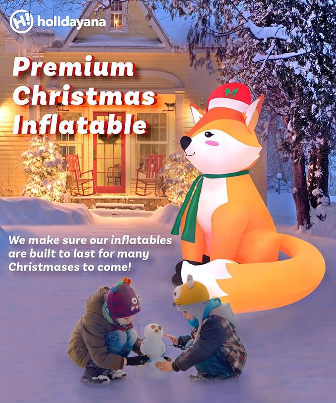 Holidayana Christmas Inflatables Large 6 ft Santa Hat Fox - Inflatable Outdoor Christmas Decorations Blow Up X-mas Decorations for Yard, Lawn & Garden Internal Lights & Built-in Fan