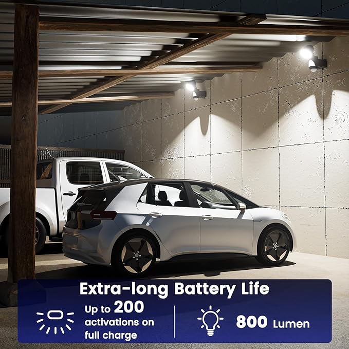 AIXPI Battery Operated Powered Motion Sensor Lights Outdoor 800LM 6000 mAh, Rechargeable LED Flood Light Spotlight for Garage, Yard, Porch 1Pack