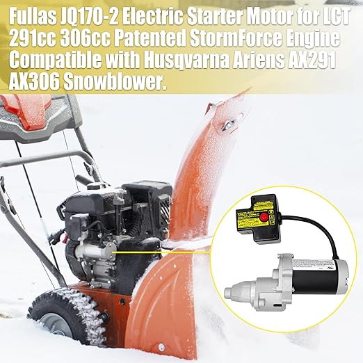fullas Electric Starter Motor JQ170-2 for LCT 291cc 306cc, Ariens AX291 AX306 OHV Gas Engine Suitable for Husqvarna 24" 27" 30" Snow Blower, Ariens Deluxe 28" 30" Snowblower