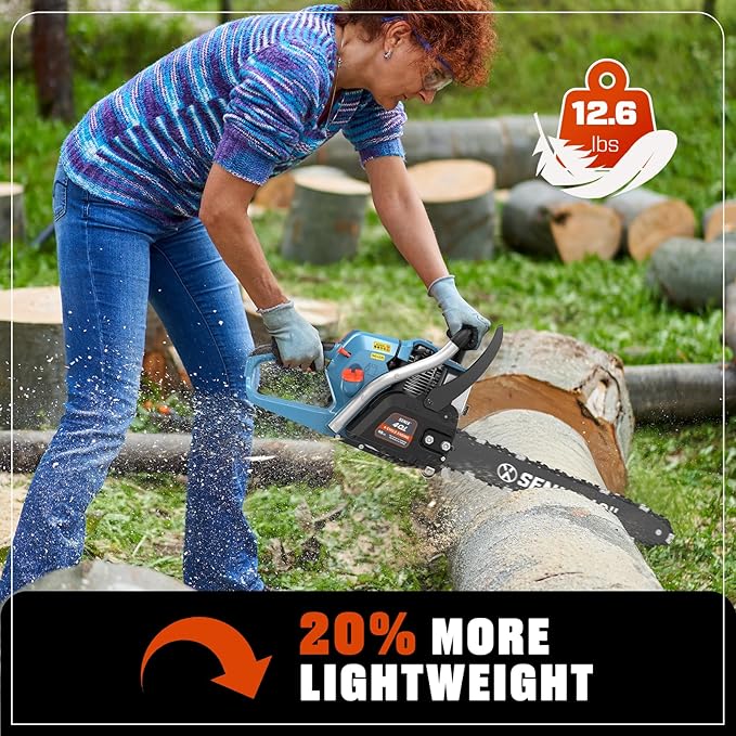 SENIX 4-Cycle 18-Inch Gas Chainsaw | 49cc Cordless Chain Saw for Wood Cutting, Tree Trimming, Farm & Home Garden Use | No Fuel Mixing, Automatic Oiler & Quick Start Engine