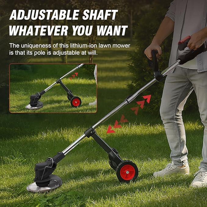 ALSO GO 21V Electric Cordless Weed Wacker, 3-in-1 Weed Eater with 2-Battery Powered, Lawn Mower/Grass Trimmer/Lawn Edger with 3 Types Blades, Stringless Grass Wacker with Wheels (2 Battery Include)