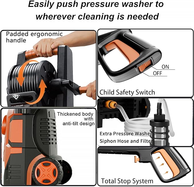 2025Upgraded Pressure Washer 5000PSI with Adj-8-Level Touch Screen, 34" Tall Power Washer, 4 Quick Connect Nozzles, Inlet Hose&Filter&500mlFoam Cannon for Cars/Fences/Driveways/Home Cleaning, Red