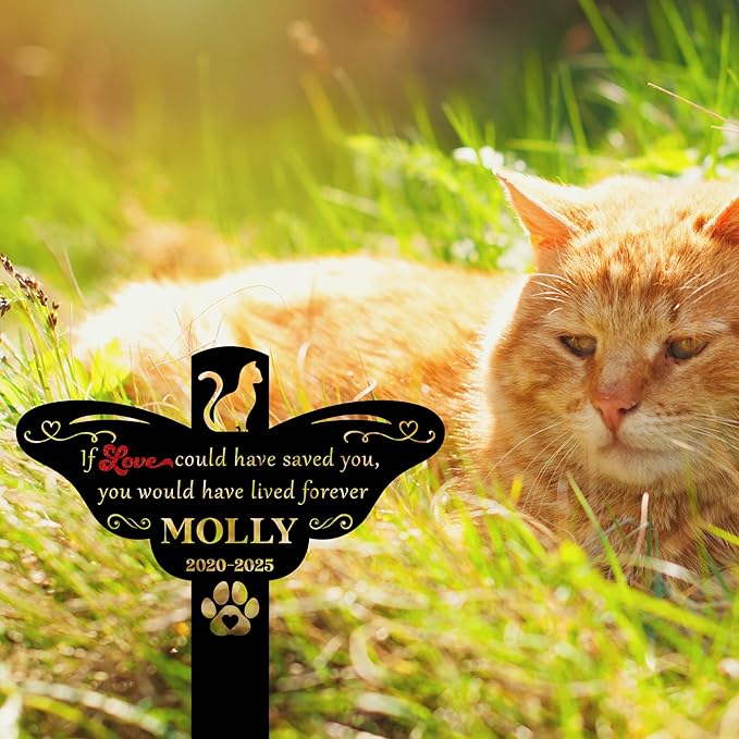 Custom Cat Grave Markers Outdoor | Personalized Pet Grave Markers| Memorial Headstone for Cat with Photo | Thoughtful Remembrance Decor for Pets Graves (Nes-gm-09)