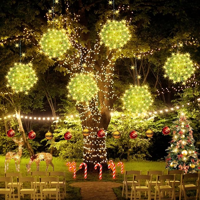 Christmas String Lights Outdoors,4 Pack 7.98" Sphere Ball Tree Garden Globe Lights for Home, Party, Christmas, Porch Patio,Wedding, Garden,Tree Decoration with Memory Function Plug