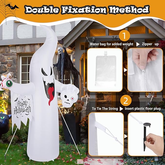 Halloween Inflatable Ghost Decoration, LED Color Changing Lights, Outdoor Yard Decor with Wings (8FT Casper The Ghost)