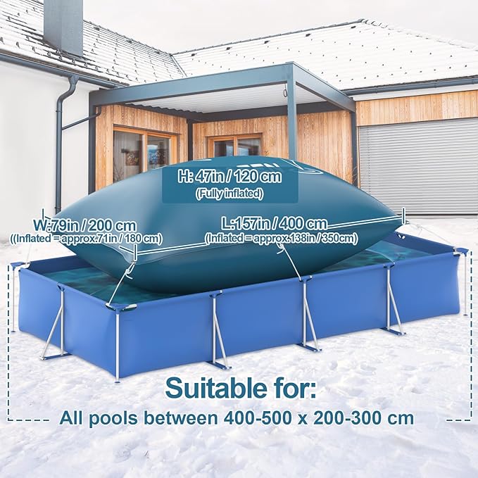 Pool Pillow 6.6 ft. x 13 ft. Double Sealed Pool Pillows for Above Ground Pools Cover Winterizing, Heavy Duty Pool Pillows Float, Extra Durable 0.4 mm PVC Winter Pool Air Pillow with 6 18-Foot Ropes