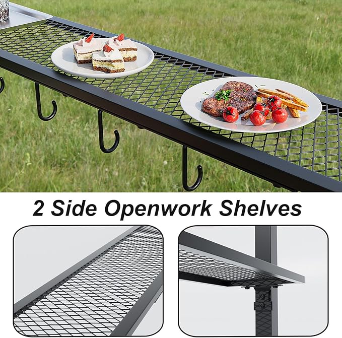 Gotland 8'x 5' Outdoor Grill Gazebo, BBQ Canopy Shelter with 2 Metal Openwork Shelving Units & 5 Tool Hooks, Curved Waterproof Top for Party, Backyard, Poolside Khaki