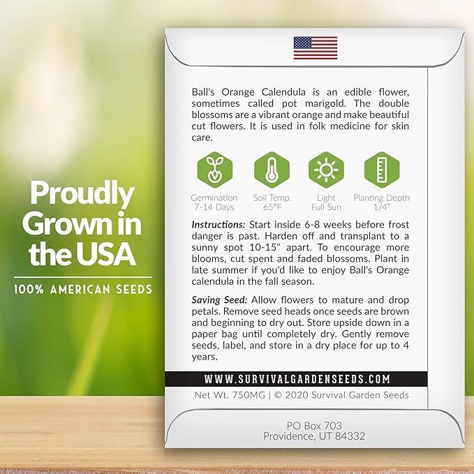 Ball's Orange Calendula Seed for Planting - 2 Packets with Instructions to Plant & Grow Medicinal Herb Plants in Your Home Vegetable Garden - Non-GMO Heirloom Variety - Survival Garden Seeds