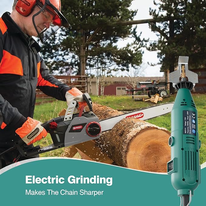 Electric Chainsaw Sharpener Kit Adjustable Speed Chainsaw Chain Sharpener with 9 Titanium Coated Diamond Files for All Chainsaw Chain Sizes