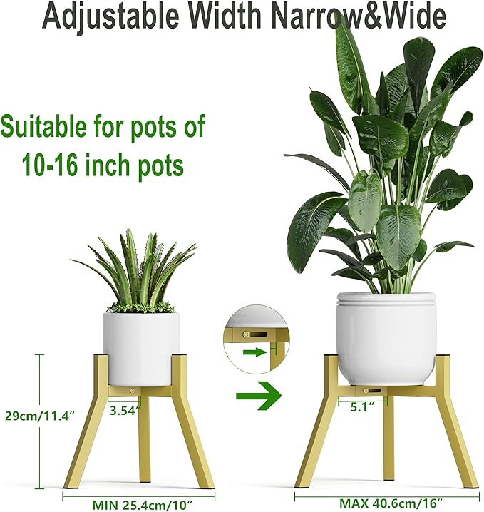 Adjustable Plant Stands Set of 2, Metal Modern Small Plant Holder, Heavy Duty Stable Flower Holder Stand Rack for 10-16 Inch Indoor Outdoor Corner Living Room Balcony Office Golden PS-007GY-2