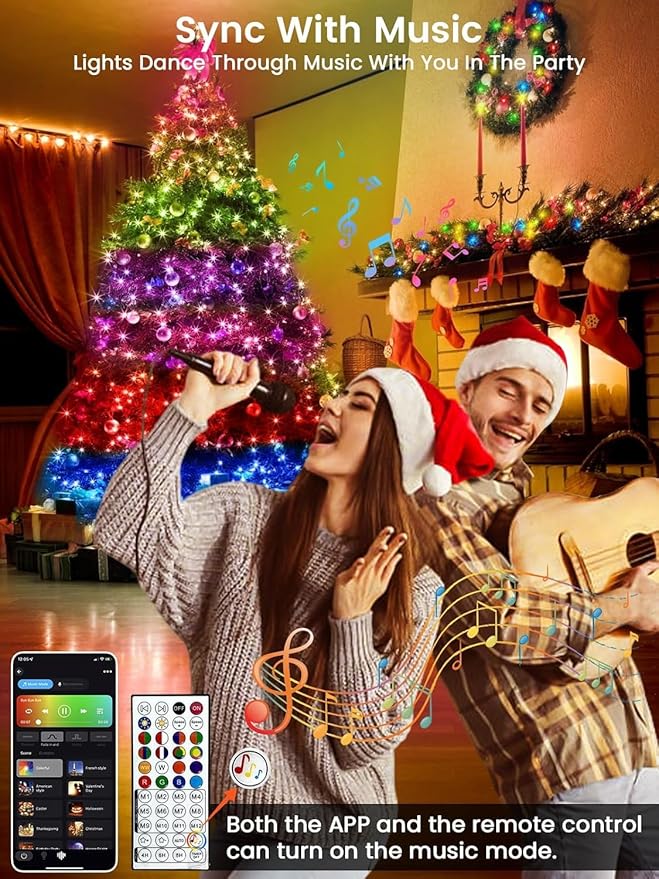240LED Smart Color Changing Halloween Lights App Controlled, 95FT Waterproof RGB Xmas String Light Music Sync Multiple Modes, Christmas Lights with Remote & Timer Indoor Outdoor Halloween Decorations