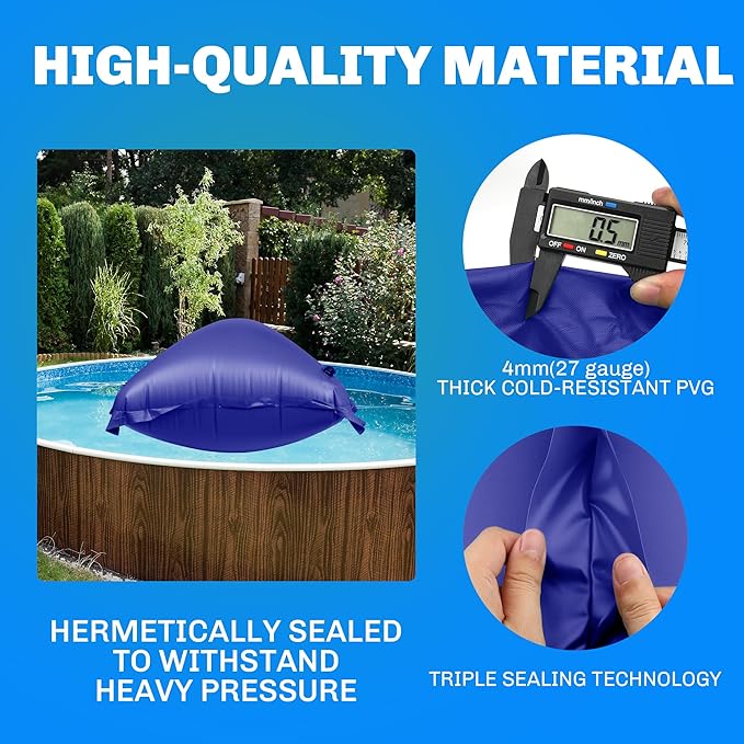 2 Pack Pool Pillow for for Above Ground Pools, 4x8 Ft Pool Air Pillow for Closing Winter Pool Winterizing Kit for Ground Pool, 0.5mm PVC Material, 2X 16.5Ft Rope (Blue)
