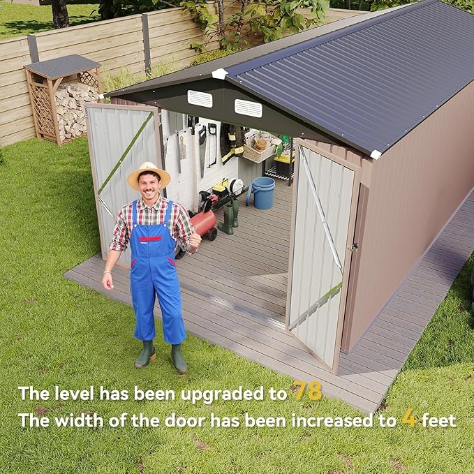 Aoxun 8x15FT Shed Outdoor Metal Storage Shed with Galvanized Steel, All Weather Garden Shed with Sloped Roof & Lockable Double-Hinged Door for Garden, Backyard, Patio (Brown)