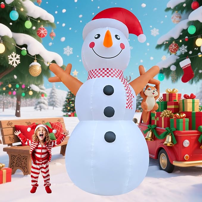 12ft Christmas Inflatable Yard Decor Build-in LED Outdoor Blow up Christmas Decorations for Yard/Lawn/Garden (12ft Snowman)
