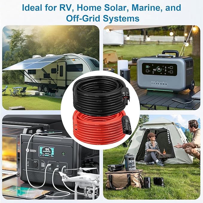 XRDS -RF Solar Extension Cable 10AWG, 10FT Red & Black Solar Panel Wire with Solar Connectors, PV Wire with Disconnect Wrenches & Extra Male/Female Connectors for RV, Camper, Inverter, Off-Grid System