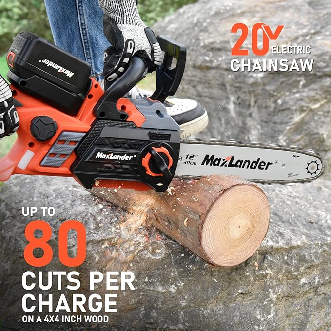 12-Inch Cordless Battery Operated Chainsaw with 1x4.0Ah Battery&Charger, MAXLANDER 20V Electric Chainsaw with Auto-Tension & Auto-Lubrication, Lightweight Handheld for Wood Cutting & Trimming