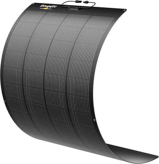 BougeRV Arch Pro 200 Watts Anti-Shading N-Type Fiberglass Flexible Solar Panel, Portable 24 Volts 16BB Mono Cell 25% High-Efficiency, Compact for RV Camping Home Boat Marine Curve Surface Black