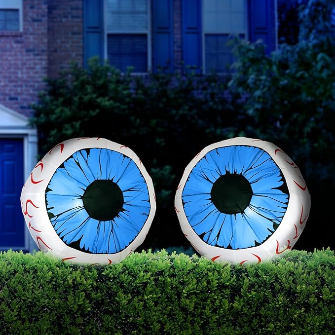 Joiedomi 3Ft Halloween Inflatable Large Set of Eyes, Light Up Eyeball with Build-in LEDs, Blow Up Inflatable for Halloween Party Indoor, Outdoor, Yard, Garden, Lawn Decorations for Yard (Blue)