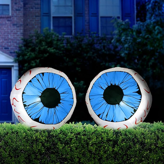 Joiedomi 3Ft Halloween Inflatable Large Set of Eyes, Light Up Eyeball with Build-in LEDs, Blow Up Inflatable for Halloween Party Indoor, Outdoor, Yard, Garden, Lawn Decorations for Yard (Blue)