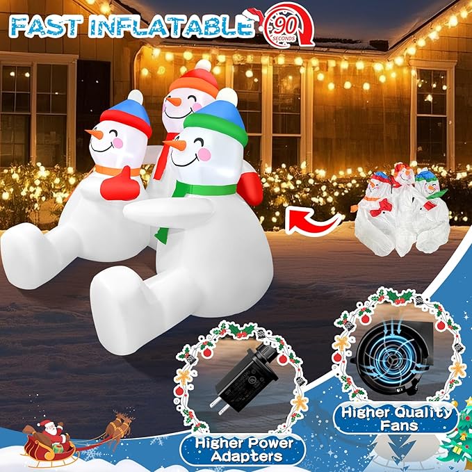 2025 Christamas Inflatable Snowman 6FT 3 Snowmen Brothers Hugging Christamas Inflatables Outdoor Decoration Xmas Snowman Blow Up Decor with Built-in 5 LEDs for Holiday Party Yard Garden Lawn