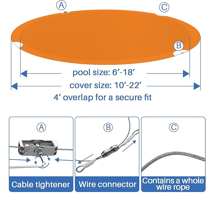 ECOOPTS 6 ft Round Pool Cover for Above Ground Pools, Swimming Pool Cover Protector Winter Safety Cover (Orange)