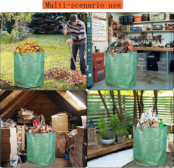 2-Pack 80 Gallon (33H x 26D Inches) Reusable Standable Yard Waste Bags with 4 Handles for Leaves, Debris, Grass Clippings, Garden Trash