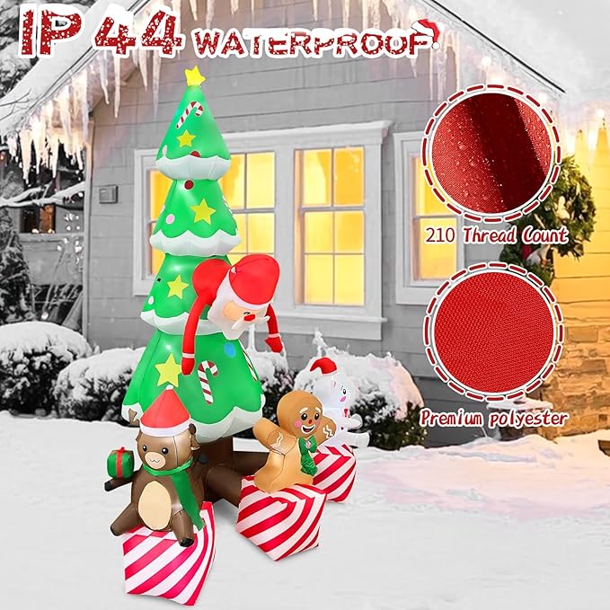 2025 Inflatable Christamas Tree 8FT Christmas Tree nflatables Combined with Santa Claus and Friends Christamas Tree Blow Up Outdoor Yard Decor Built-in 9 LEDs for Party Yard Garden Lawn