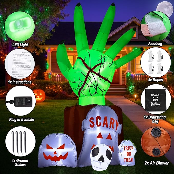 Garma 8.6 FT Halloween Inflatables Decorations Outdoor - Zombie Hand Animated Blow Ups Yard Decoration Animatronic Inflatable with Built-in LEDs for Halloween Party, Yard, Garden, Lawn Decor