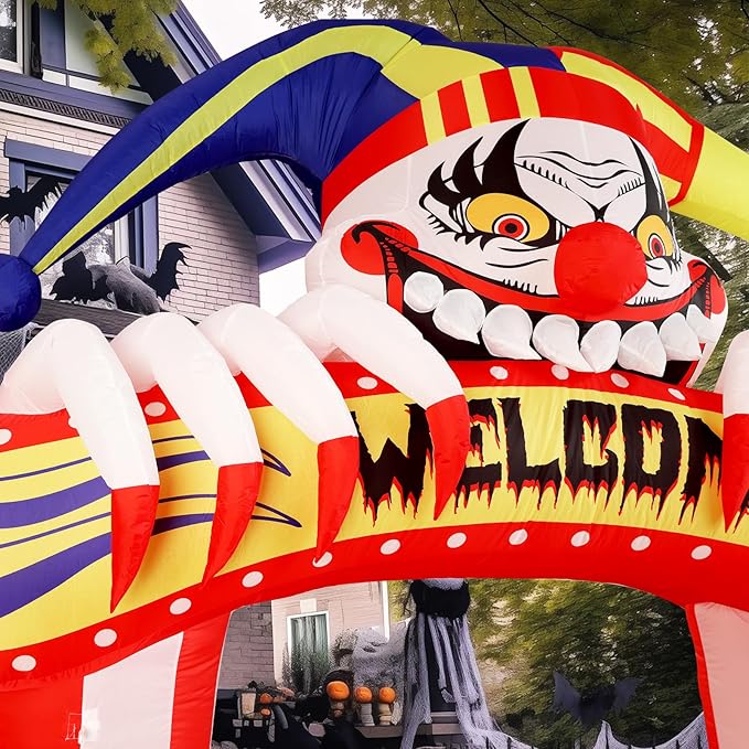 WBHome 10 Ft Halloween Inflatable Clowns Arched Door Outdoor Decorations, Day of The Dead Blow Up Yard Decor with Built-in LED Light (Plug in) for Lawn Home Dia de Los Muertos Party Indoor Outdoor