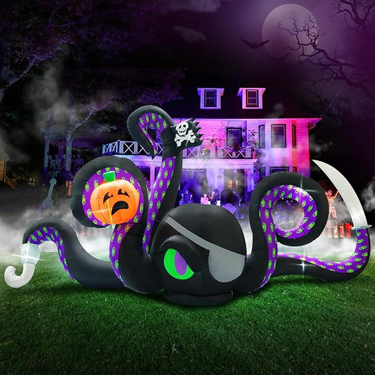 13Ft Halloween Inflatables Giant Octopus Black Sticky Pumpkin LED Light Blow up Halloween Decor for Carnival Party Store Outdoor Yard Lawn Decorations