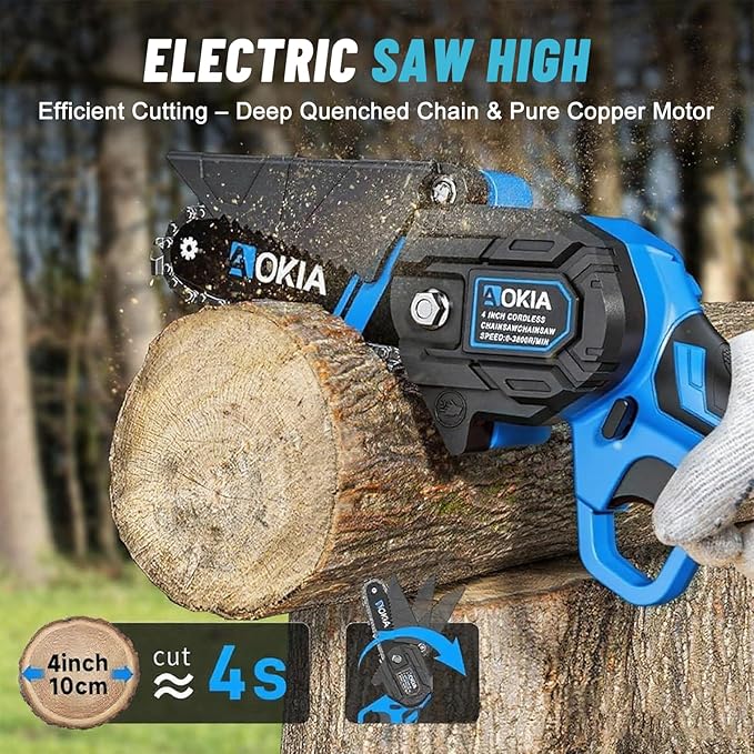 Mini Chainsaw, 4 inch Mini Chainsaw Cordless, Small Hand held Electric Power Chain Saw 1 Battery Powered Operated, Household and Garden for Tree Trimming Wood Cutting, Gifts for Father Husband Men