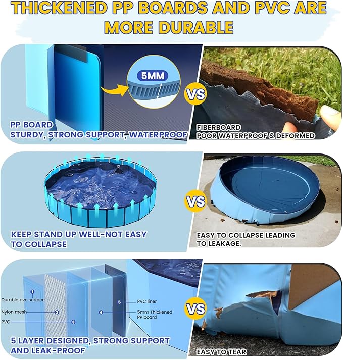 107" Foldable Dog Pool for Kids, Hard Plastic Hard Plastic Shell Extra Large Non-Slip Swimming Pool for Kiddie Duck Pet, Collapsible Puppy Bathing Tub Heavy Duty, 9 ft x 19.7" H - 6XL