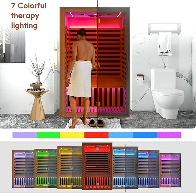 Infrared Sauna 2 Person,Far Infrared Home Sauna Room,1950W Light Therapy Lamp Dry Sauna for Home, Canadian Hemlock Indoor Sauna Spa with Oxygen Bar,Wooden Infrared Light Sauna