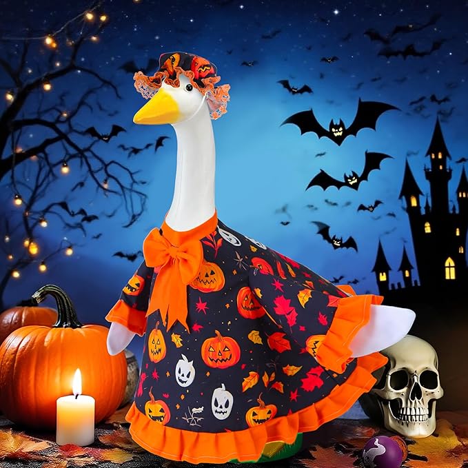 Halloween Goose Outfit for Porch Goose 23" Cement Statue Clothing - Halloween Outdoor Decoration for Patio Yard Lawn