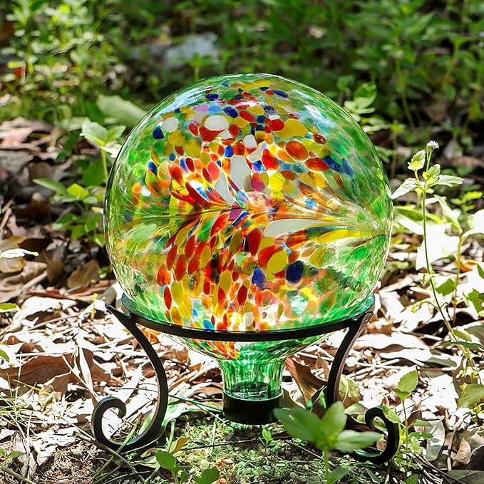 Gazing Balls for Garden 10" Glass Outdoor Garden Globe Ball Reflective Gazing Globes Outside Yard Decor (Green)
