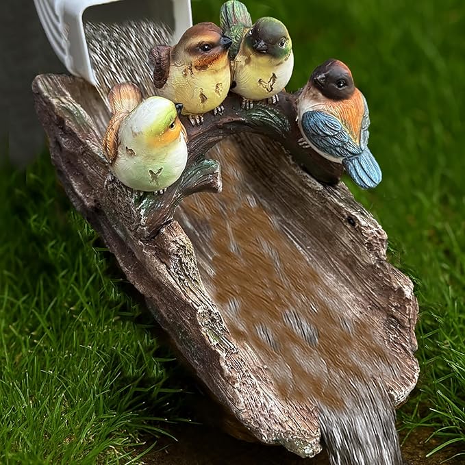 Bird Splash Block - Decorative Resin Gutter Downspout Diverter, 11” x 6.1” x 6.9”, Durable Water Flow Protector for Yard, Garden & Patio, Functional Outdoor Four Birds Statue for Rainwater Drainage
